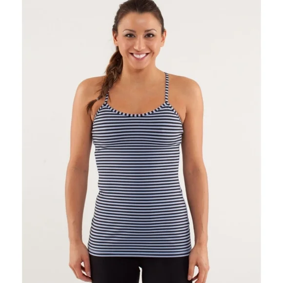 Lululemon Striped Power Y Tank Top Spaghetti Strap Blueish-Purpleish/Black Sz 6 - Picture 3 of 15